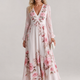 Emina | Floral V Neck Long Sleeve Midi Dress
