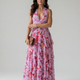 Nori | Halter Neck Ruched Bodice Floral Maxi Dress