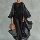 Greta | Pleated Sheer-Sleeve Belted Midi Dress for Women