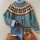 Megan | Teal Floral Yoke Patterned Sweater