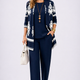 Grace | Patterned Cardigan Top and Wide-Leg Pants Three-Piece Set for Women