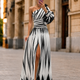 Aubryzah | One-Shoulder Striped Maxi Dress