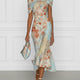Vittoria - Midi Mermaid Dress Without Sleeves with Off-Shoulder and Blue Floral Pattern
