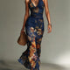 Isadora | Navy Floral Ruched Halter Maxi Dress for Women
