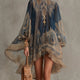 Navy Blue Baroque Print High-neck Irregular Chiffon Mini Dress
