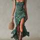 Zara | Bohemian Floral Ruched Maxi Dress with Side Slit