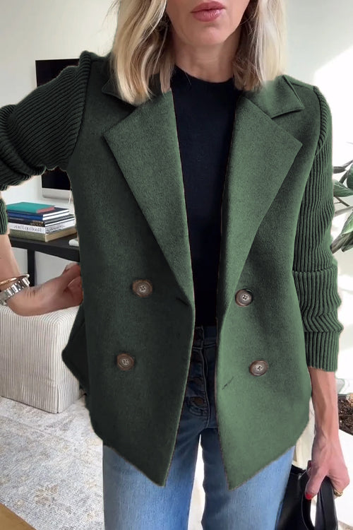 Bennett and Lowe Beth relaxed casual blazer in neutral fabric, shown on a hanger with front view and lapel details.
