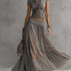 Elena Lace-Paneled Top and Pleated Maxi Skirt Set