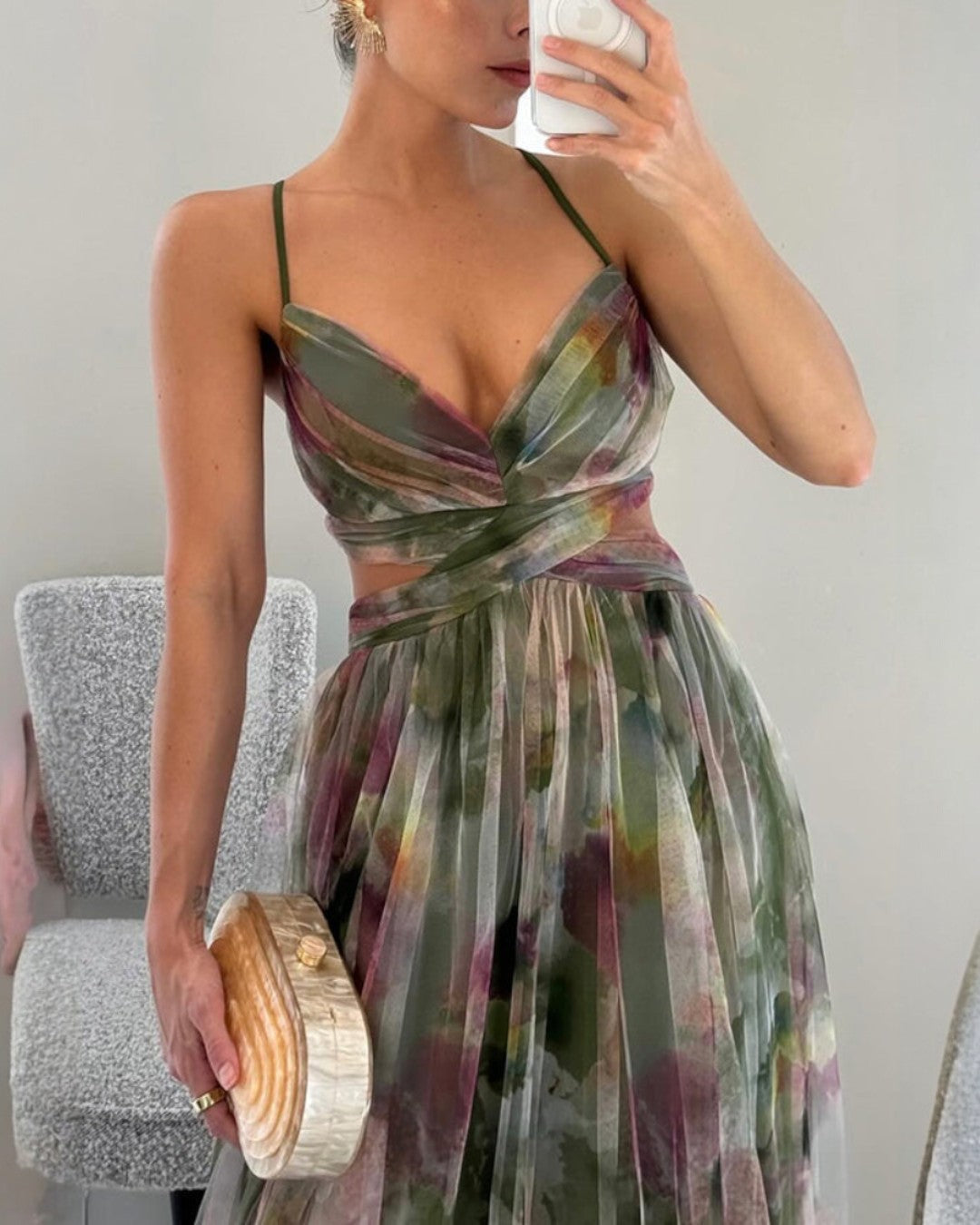 Claire | Watercolor Chiffon Maxi Dress for Women