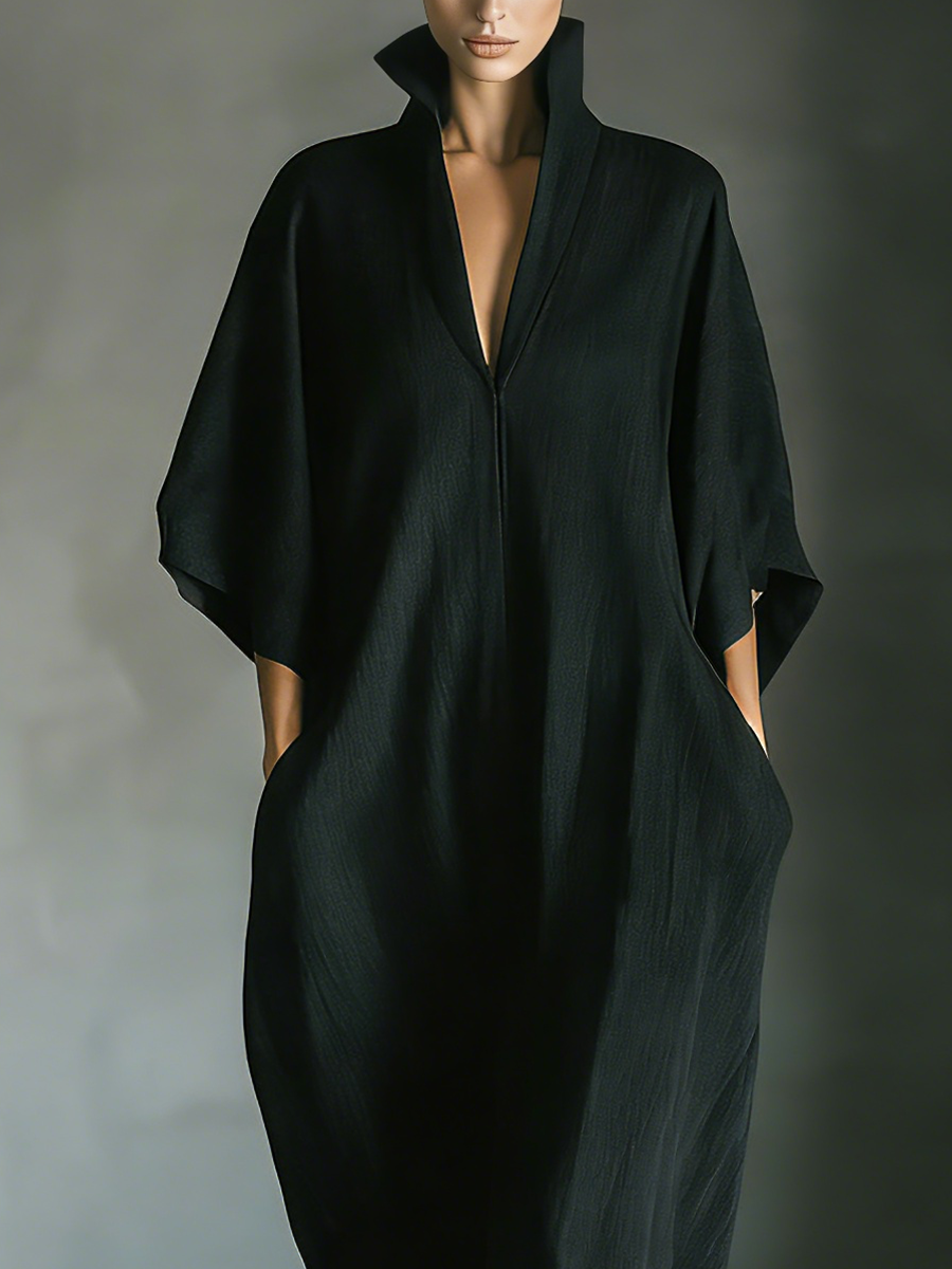 Bennett and Lowe Costanza V-neck kimono-sleeve maxi dress for women with flowing fabric and elegant design, shown on a model.