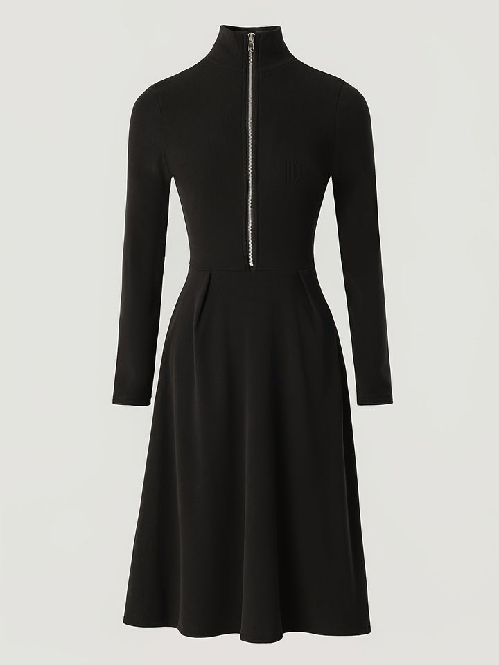 Zinnia | Zip-Front Long-Sleeve Fitted Midi Dress for Women