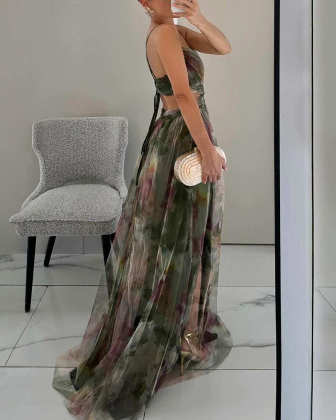 Claire | Watercolor Chiffon Maxi Dress for Women