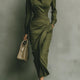 Meliora | Collared Button-Front Draped-Waist Midi Dress for Women