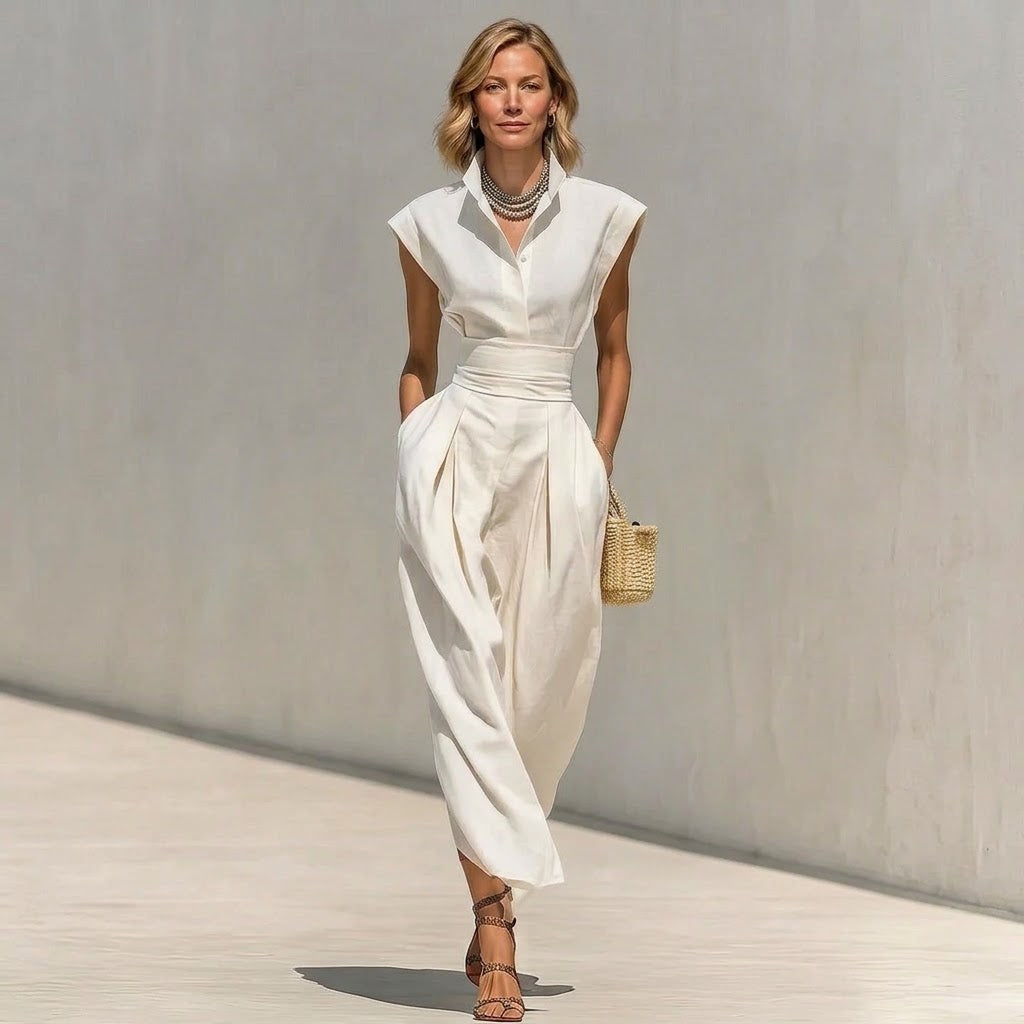 Sabine high-neck two-piece skirt set by Bennett and Lowe, featuring a stylish matching top and skirt in a fashionable design.