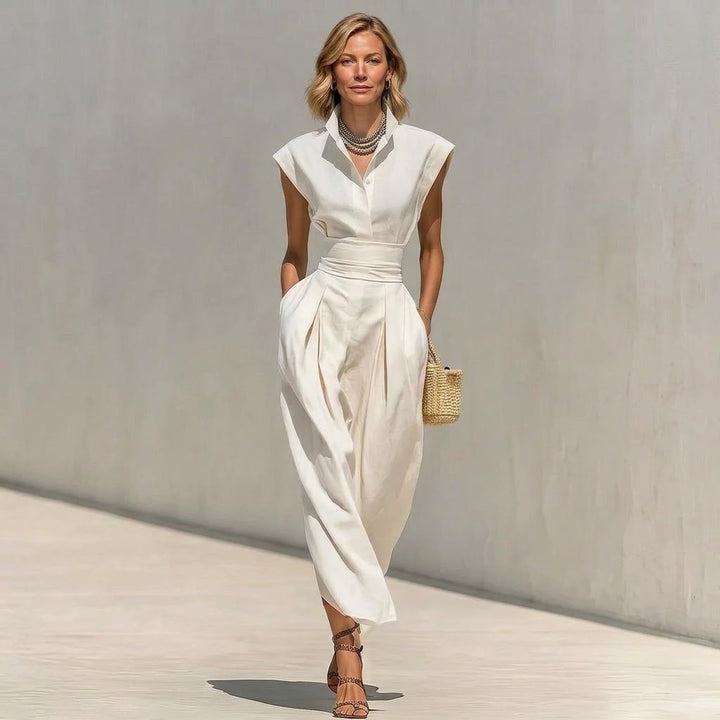 Sabine high-neck two-piece skirt set by Bennett and Lowe, featuring a stylish matching top and skirt in a fashionable design.