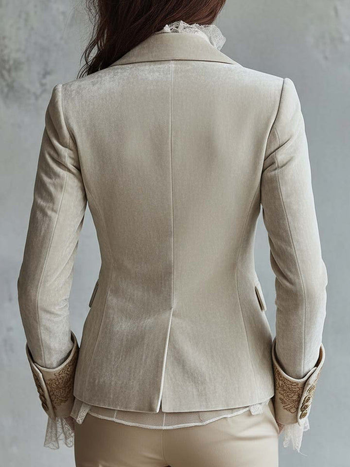 Darlene Bennett and Lowe embroidered tailored long sleeve blazer with detailed stitching, stylish and fitted for a professional look.