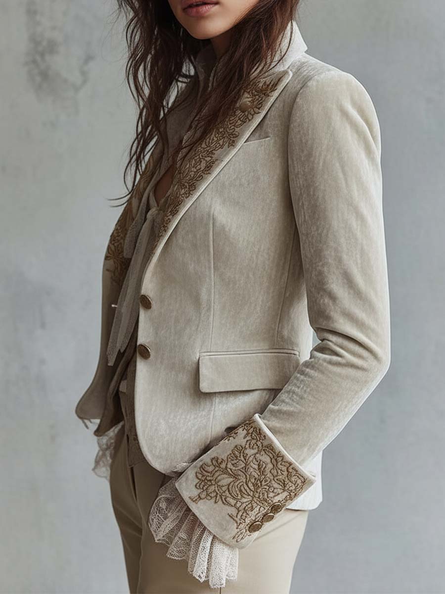 Darlene Bennett and Lowe embroidered tailored long sleeve blazer with detailed stitching and classic fit, shown in image 1.jpg5.jpg