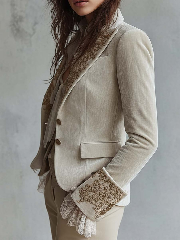 Darlene Bennett and Lowe embroidered tailored long sleeve blazer with detailed stitching and classic fit, shown in image 1.jpg5.jpg