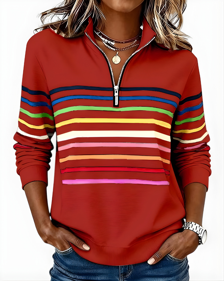 Hailey | Striped Half-Zip High-Collar Sweater for Women
