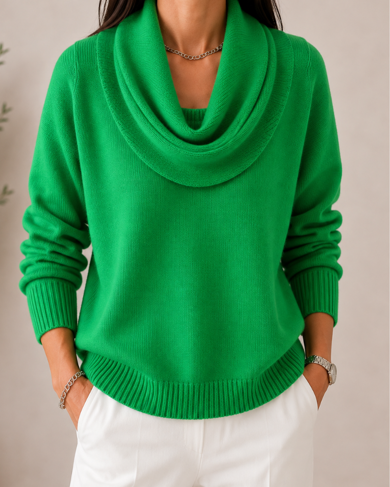 Bennett and Lowe soft cowl neck jumper in cozy knit with long sleeves and relaxed fit, displayed on a neutral background.
