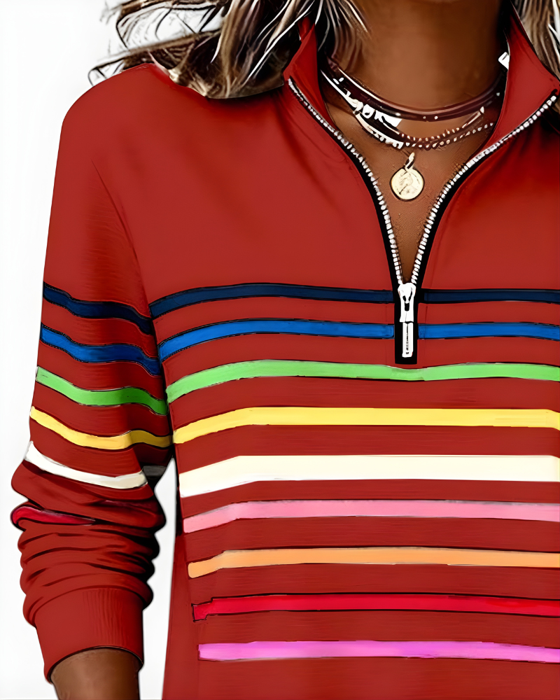 Hailey | Striped Half-Zip High-Collar Sweater for Women