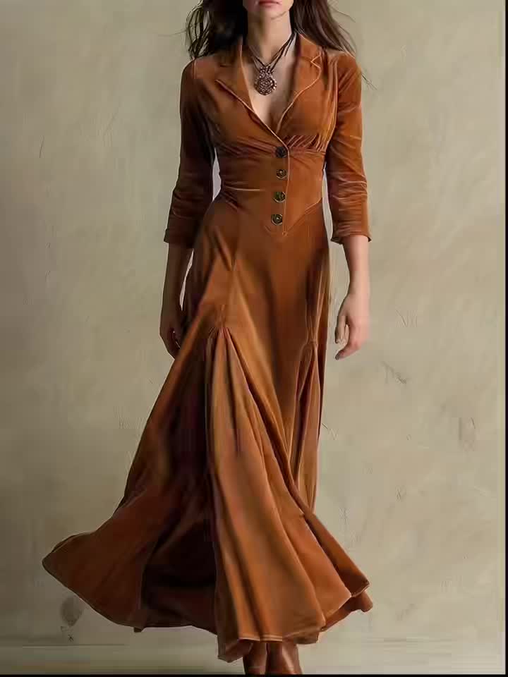 Elowenna | Collared V-Neck Button-Front 7/8-Sleeve Midi Dress for Women