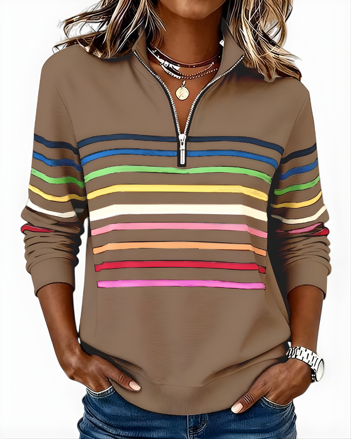 Hailey | Striped Half-Zip High-Collar Sweater for Women