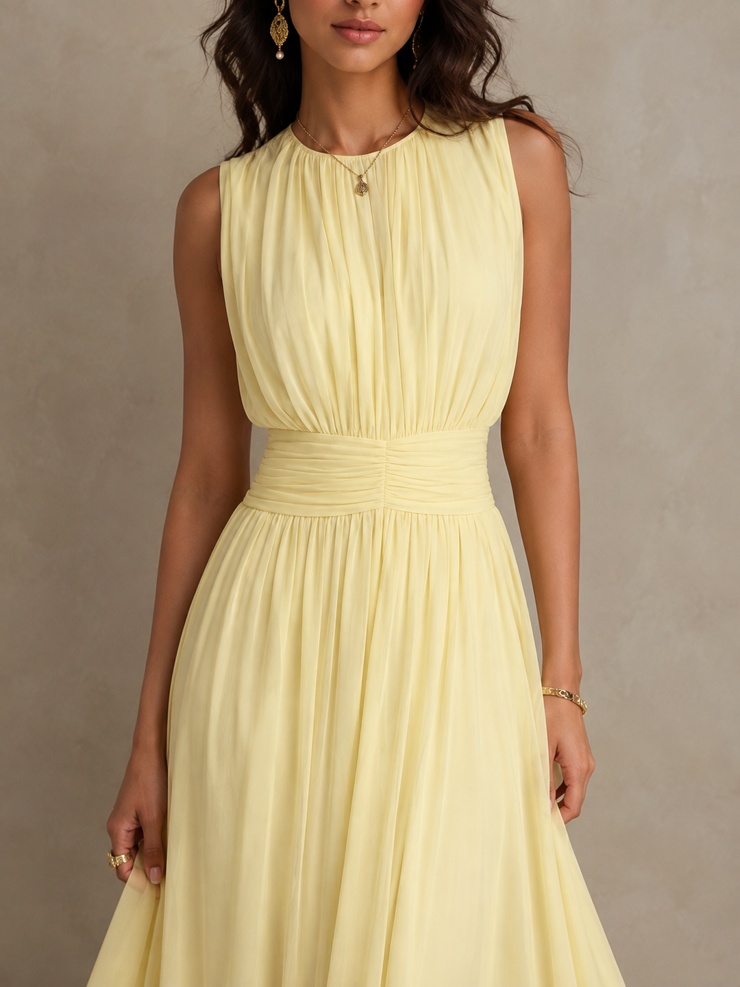 Roxanne | Ruched-Waist Sleeveless Flowing Maxi Dress for Women