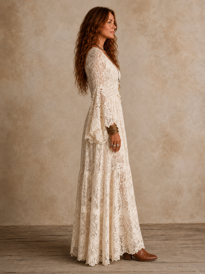 Vintage silhouette maxi dress by Bennett and Lowe, Emily style, featuring a flowing design and elegant waistline.