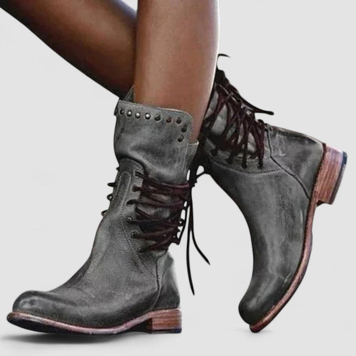 Bennett and Lowe Mae lace-up ankle boot for women, featuring stylish design and ankle-high cut, shown on a plain background.