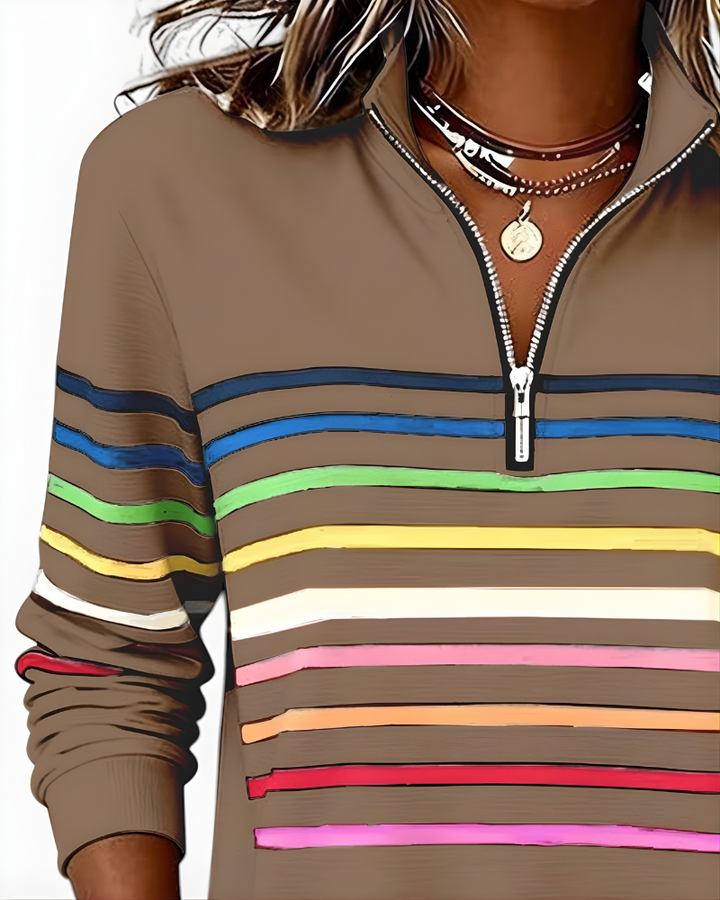 Hailey | Striped Half-Zip High-Collar Sweater for Women