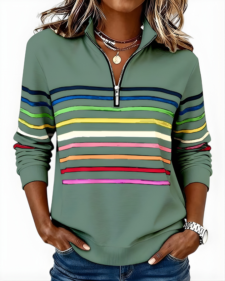 Hailey | Striped Half-Zip High-Collar Sweater for Women