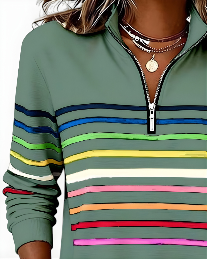 Hailey | Striped Half-Zip High-Collar Sweater for Women