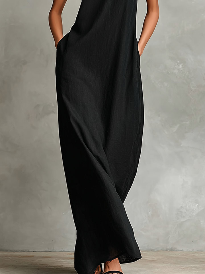 Chiara high-neck flowing maxi dress by Bennett and Lowe, shown in a light fabric with elegant drape and long silhouette.