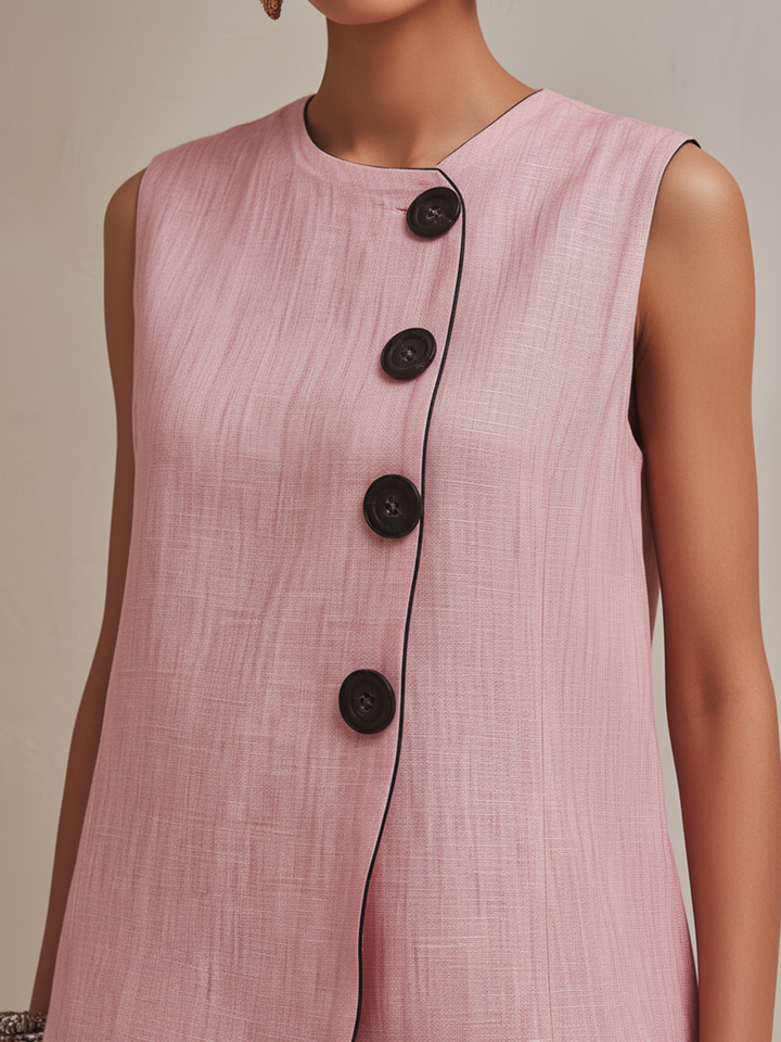 Elodie linen-blend vest and culotte set for women, featuring a stylish sleeveless vest and wide-leg culottes by Bennett and Lowe