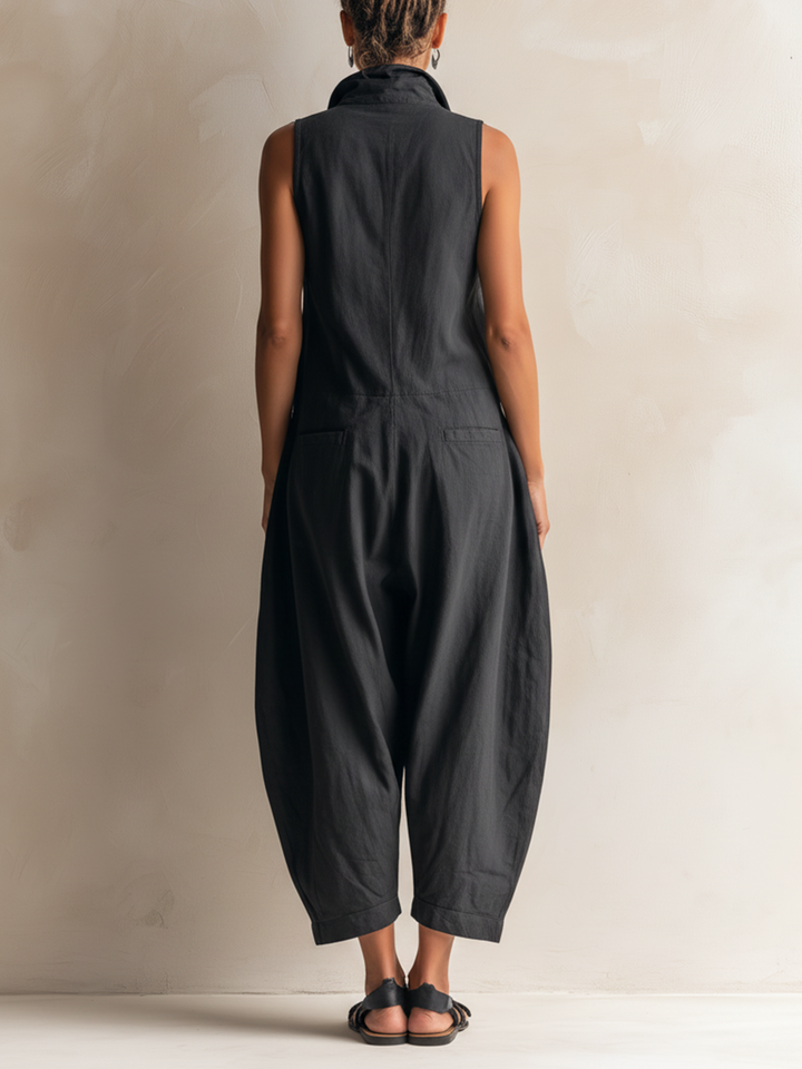 Grace relaxed cotton utility jumpsuit for women by Bennett and Lowe, shown in a casual fit with pockets and adjustable straps.