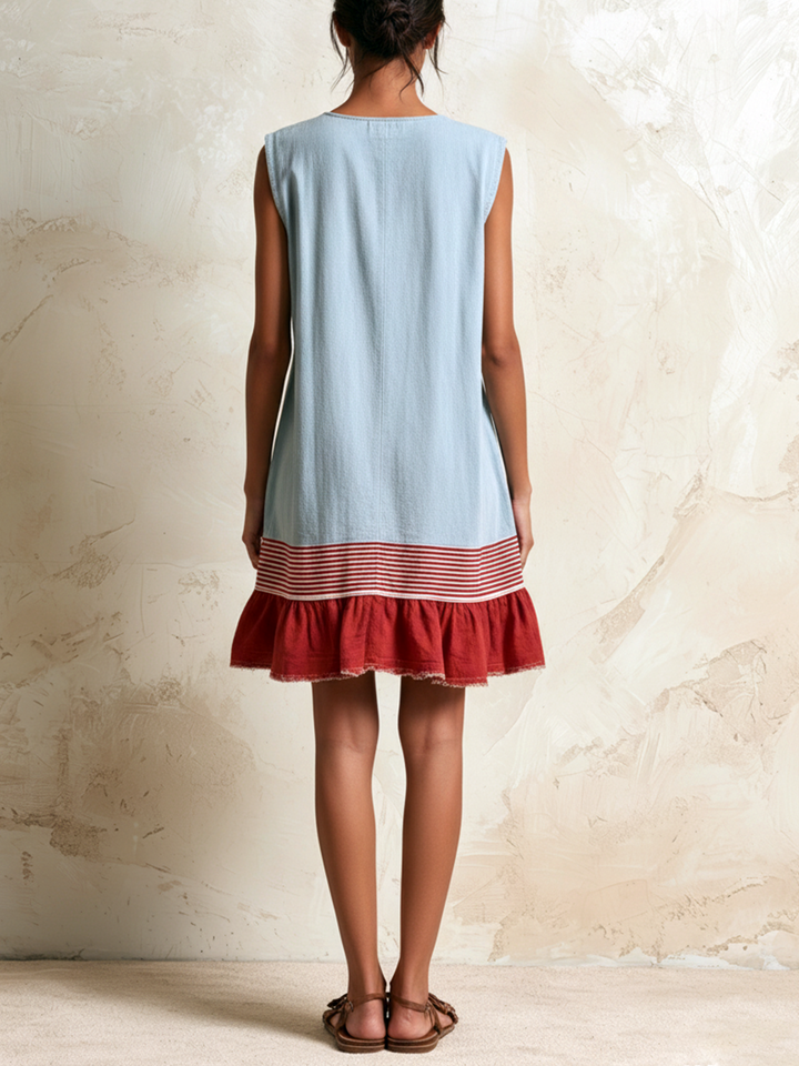 Hazel Bennett and Lowe ruffle hem tunic dress, featuring a flowy silhouette and detailed ruffle hem, in a stylish, casual design.