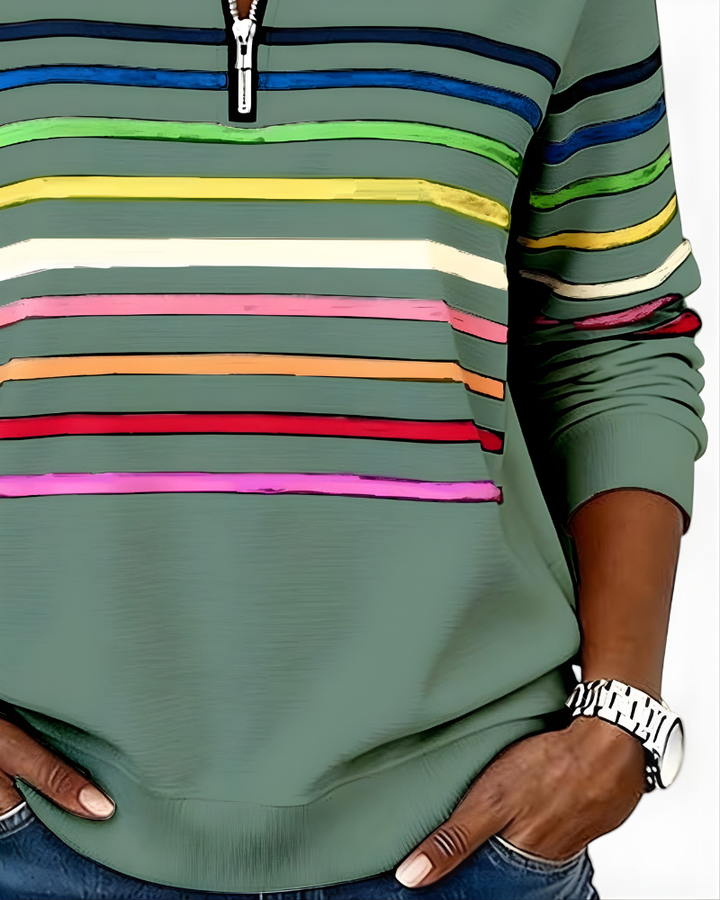 Hailey | Striped Half-Zip High-Collar Sweater for Women