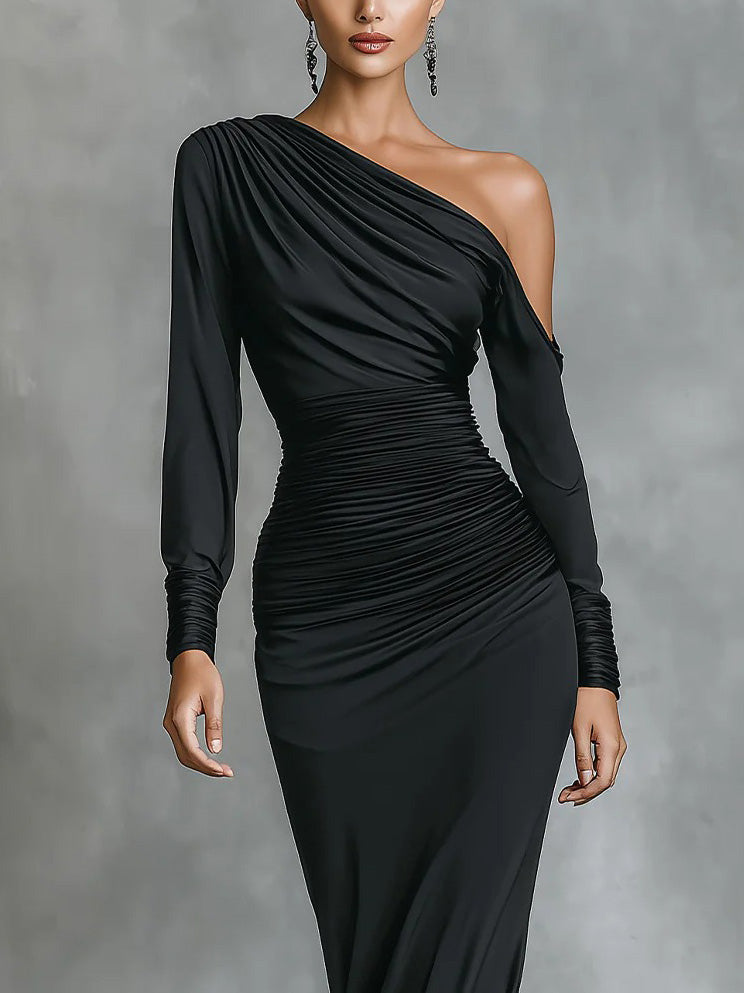 Imme | Satin Ruched Asymmetrical Mermaid Maxi Dress for Women