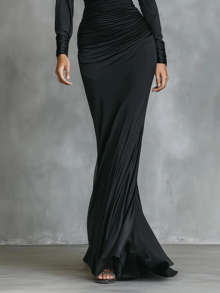 Imme | Satin Ruched Asymmetrical Mermaid Maxi Dress for Women