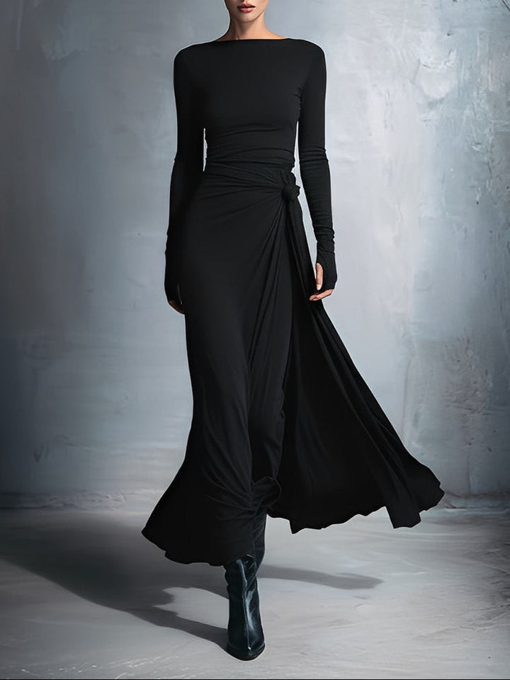 Yasmina | Long-Sleeve Side-Tie Draped Maxi Dress for Women