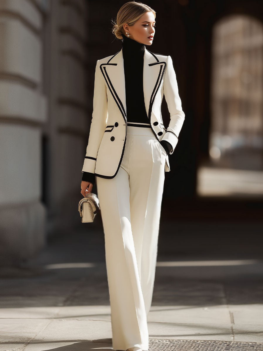 Donna Bennett and Lowe double-breasted blazer and pants suit, tailored fit with classic lapels and matching trousers.