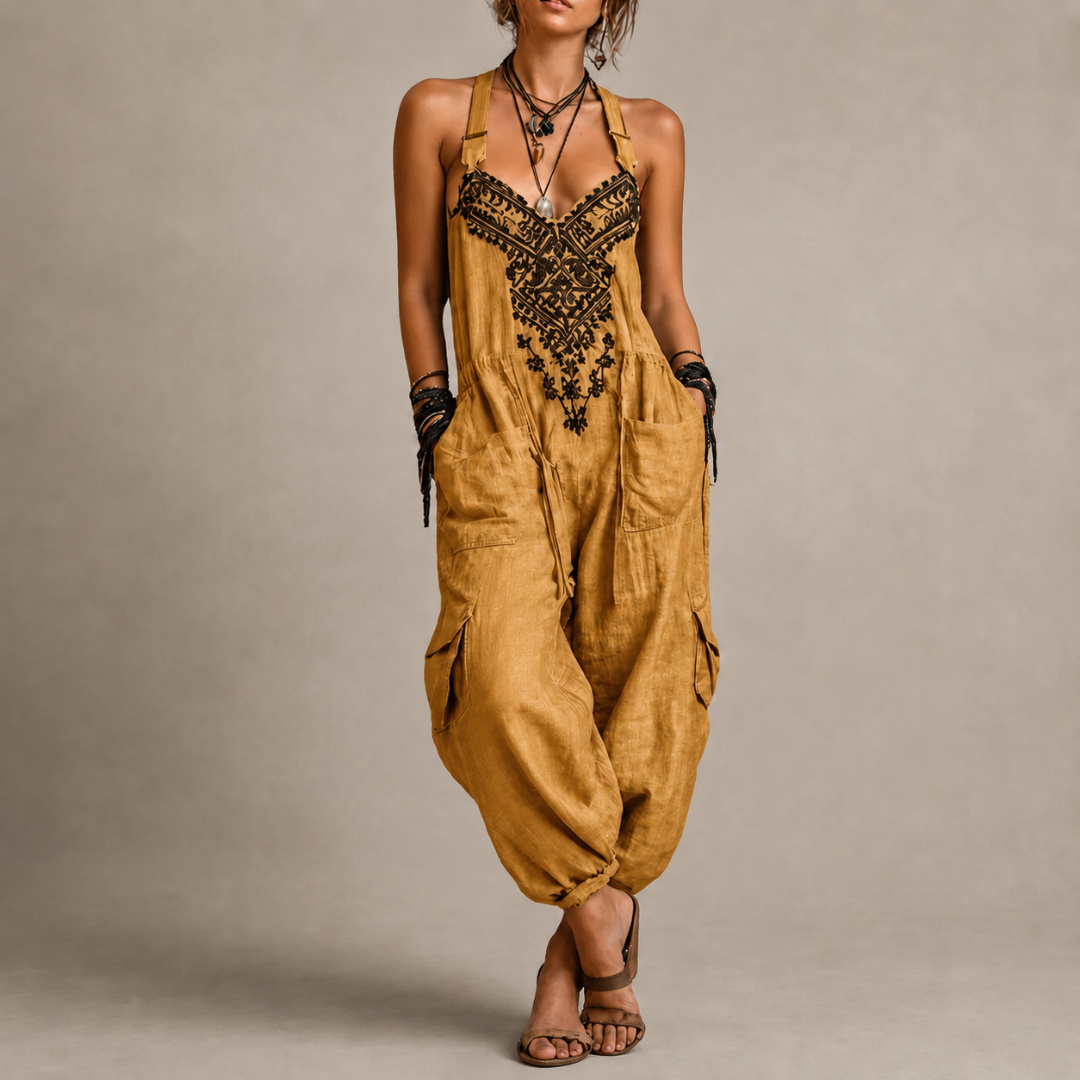 Astrid cooling jumpsuit for women by Bennett and Lowe, lightweight and breathable design, shown in a relaxed fit on a model.