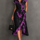 Elisa | Purple Abstract Print Midi Wrap Dress