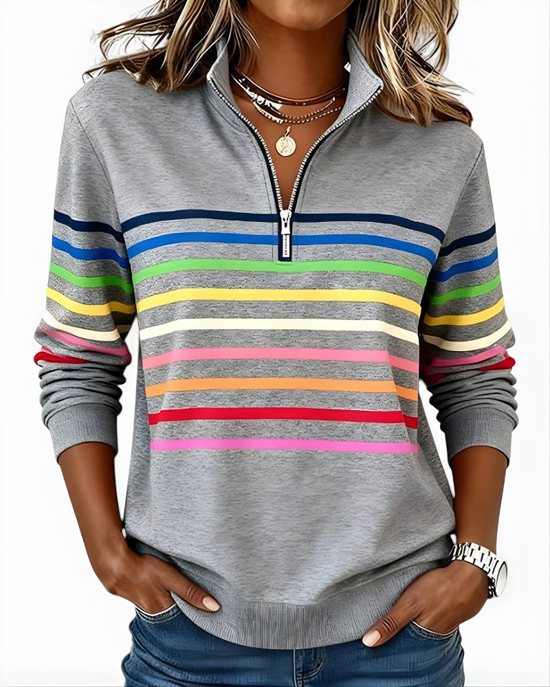 Hailey | Striped Half-Zip High-Collar Sweater for Women