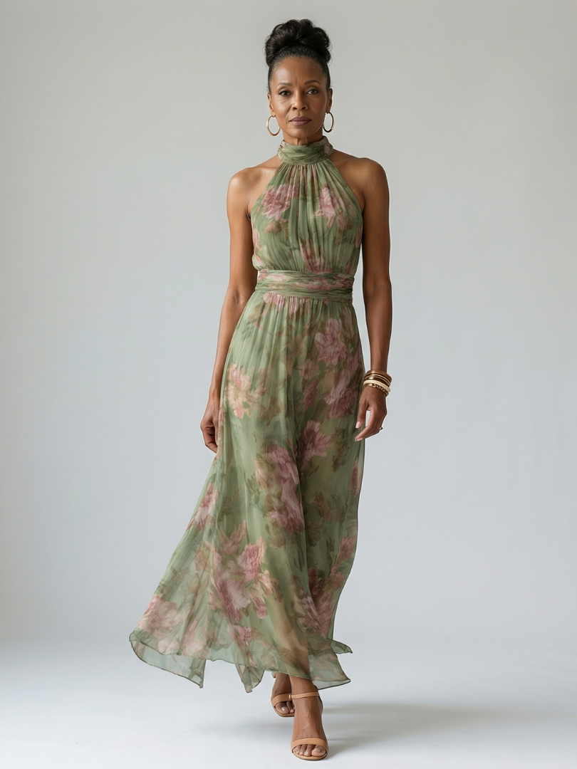 Allison | Halter Floral Midi Dress for Women