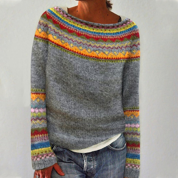 Mysa | Retro Pattern Long-Sleeve Knit Sweater for Women
