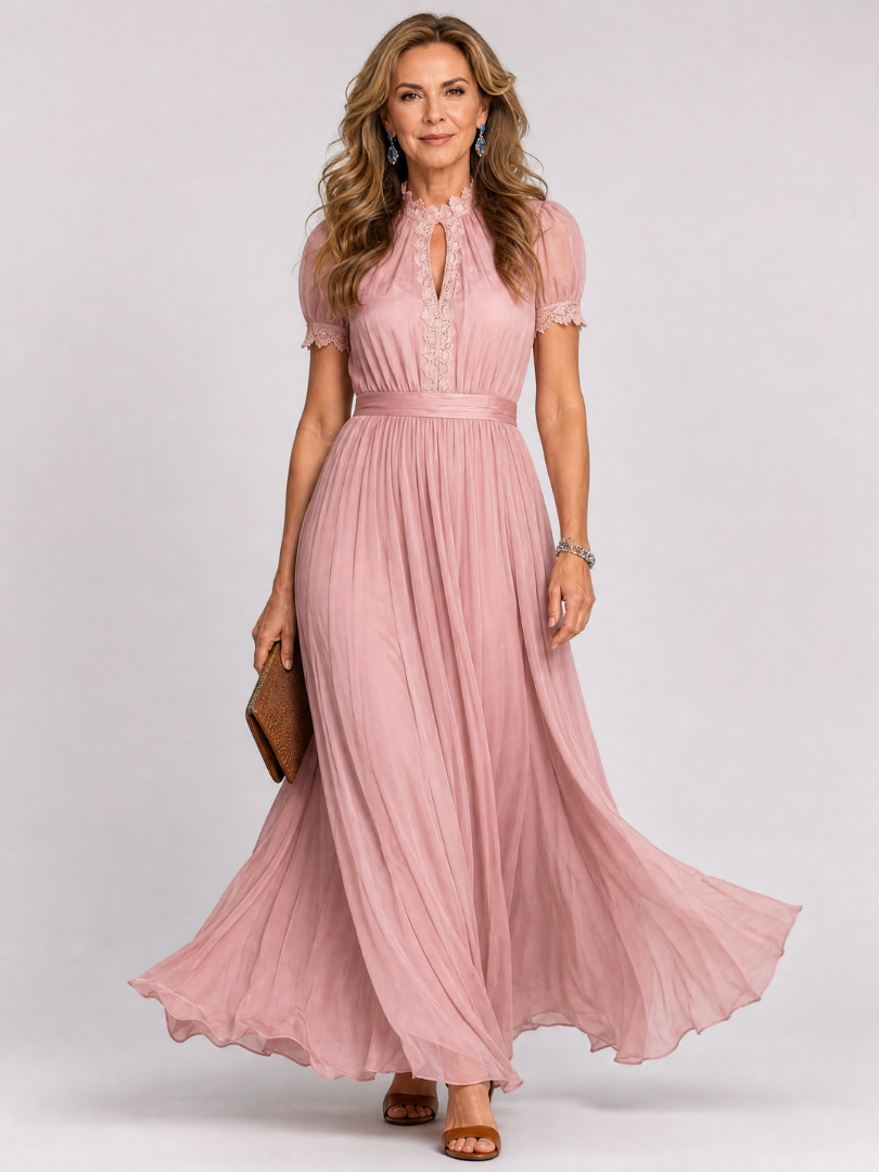 Violetta | Keyhole Neck Pleated Midi Dress