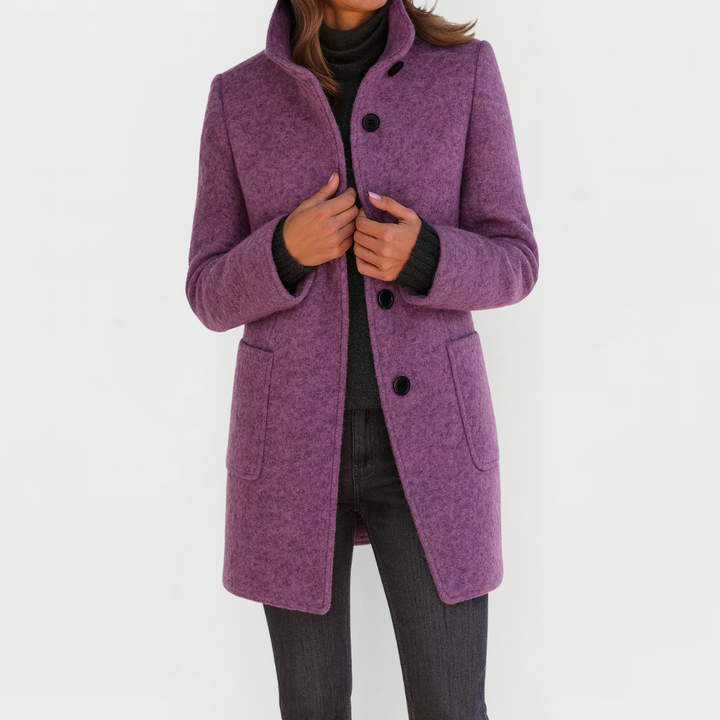 Elegant tailored midi coat for women by Bennett and Lowe with button-front closure, in a stylish and sophisticated design.