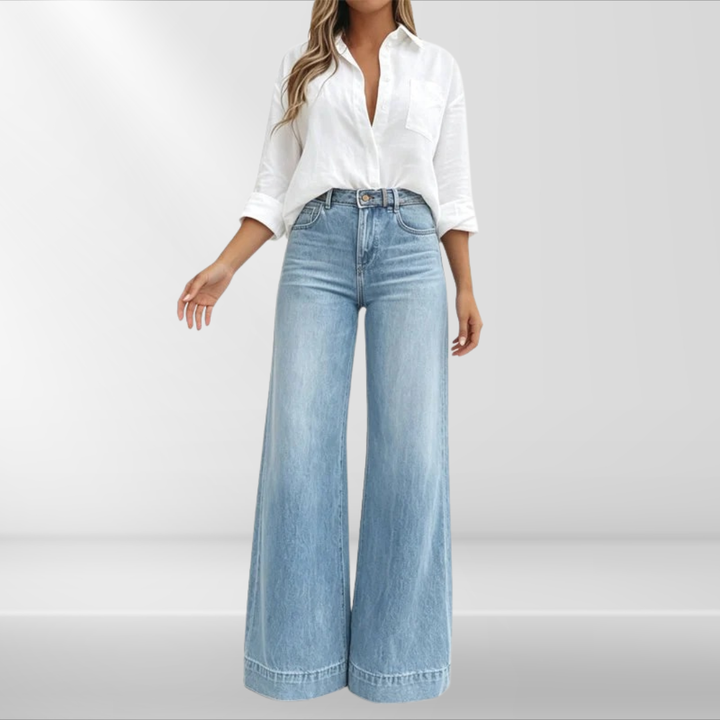 Bennett and Lowe Hannah high-waist vintage-wash wide-leg jeans for women, front view showing relaxed fit and classic denim texture.
